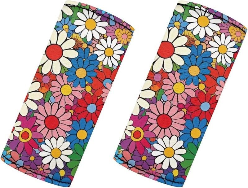 BIGCARJOB 2 Pieces Luggage Handle Wrap with Pink Hippie Daisy Print Trolley Case Grip Suitcase Identifier Protective Cover Luggage Handles Wrap Grips Women Girls Luggage Accessories - Image 1